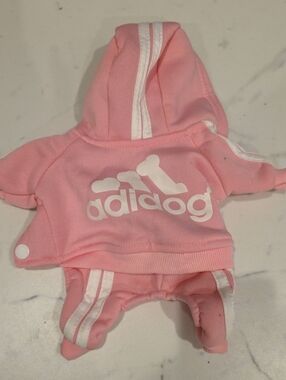 Pink Hooded Dog Tracksuit with White Logo